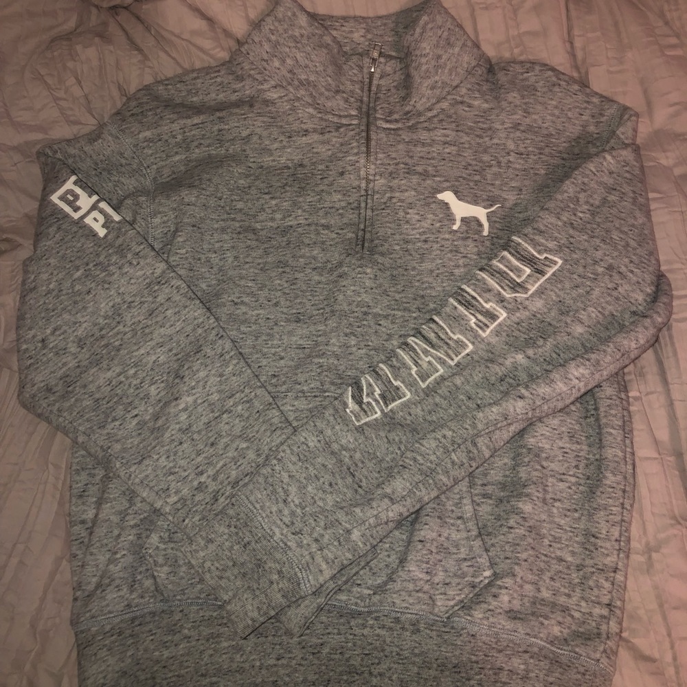 PINK grey quarter zip crew neck